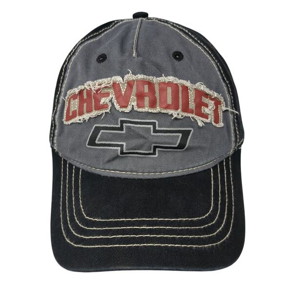 Chevrolet Strapback Baseball Cap Black One Size Adjustable Distressed - Picture 1 of 10